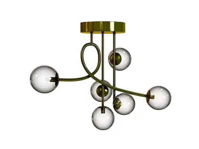 Glass Sputnik Chandelier Lighting Gold 6-Light Low-poly 3D model