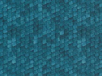 Green Teal Mosaic Fan Scale Ceramic Tiles PBR Seamless Texture