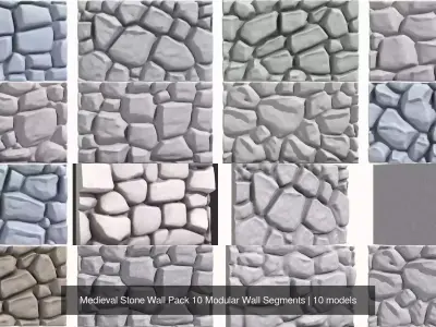 Medieval Stone Wall Pack 10 Modular Wall Segments