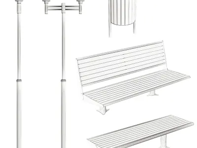 Exterior lamps and benches  3D model