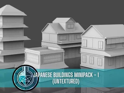 Low Poly 10 Japanese Buildings Mini Pack 1 - Untextured Low-poly 3D model