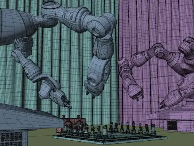 Robots playing chess Low-poly 3D model