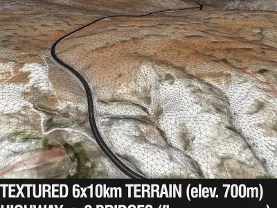 Mountain Terrain with Highway and Tunnel Low-poly 3D model