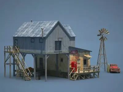 Old Farm and Shop Game Ready Low-poly 3D model