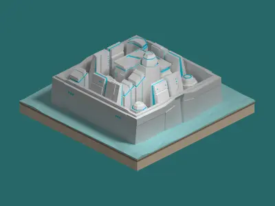 Sci-fi isometric city SET Low-poly 3D model