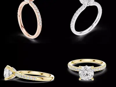 Round Cut Diamond Pave Engagement Ring 3D print model