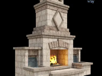 Outdoor Fireplace 001 3D model