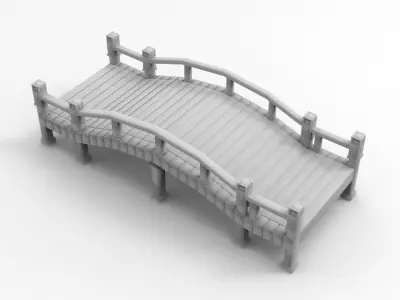 Bridge Low Poly wooden with lights Low-poly 3D model