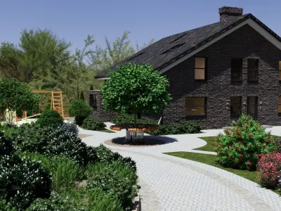 Highly detailed 3d scene of two Houses with garden landscape  3D model