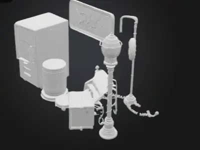 Stylized Cyberpunk Street Props Pack Low-poly 3D model