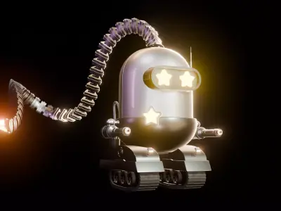 worrior Robot with Articulated Claw Arm Low-poly 3D model