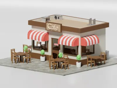 Cafe Low Poly 3D Model Low-poly 3D model