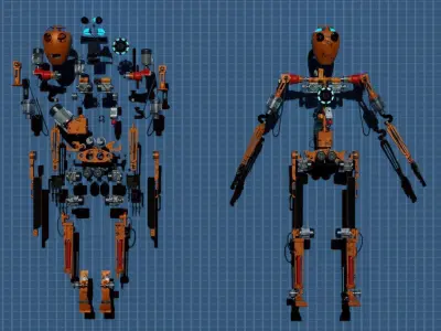 Character Robot rigged retrofuturism 3D model