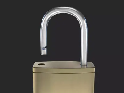 Brass Padlock with Key and Keychain 3D model