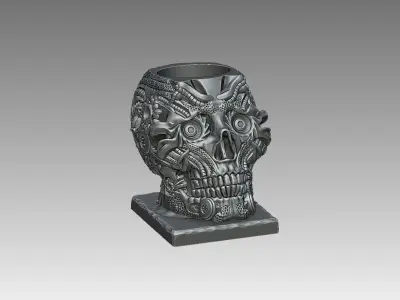 Robot Skull pen holder Cyborg pen holder 3D print model purchase