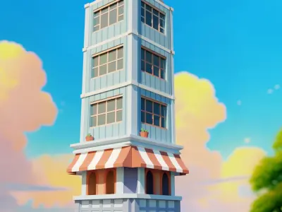 Free Low Poly building Cartoon Style game model Free low-poly 3D model