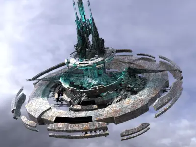 Cycle Ringed capital Floating ship  Low-poly 3D model