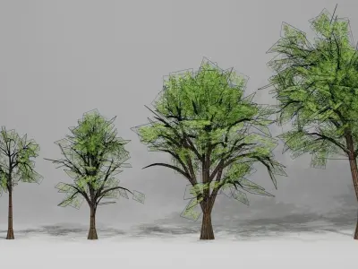 Trees group of in grass Low-poly 3D model