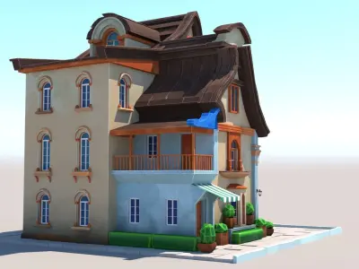 Stylized Beautiful Street Town House-02  wiht PBR Textures Low-poly 3D model