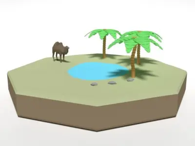 Low Poly Cartoon Oasis Scene Low-poly 3D model