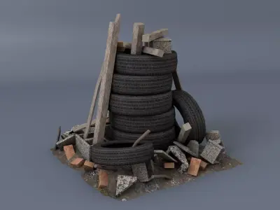 Scrap wheel asset Low-poly 3D model
