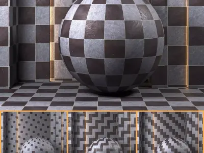 4K Floor Tile Textures Set 01 - Premium PBR - 4 Patterns Texture