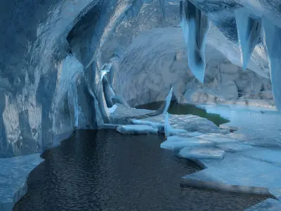 Icebergs underground ruins ice caves on the sea glacier caves 3D model