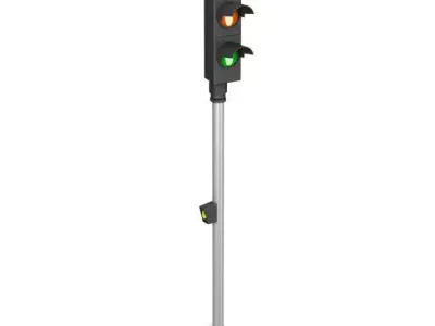 Traffic Light On Pole With Push Button 3D model