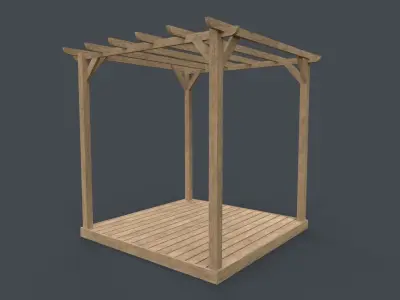PBR Wooden Pergola Gazebo A4 Low-poly 3D model