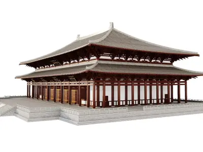 Japanese Historic Buddhist Temple Main Hall 3D model