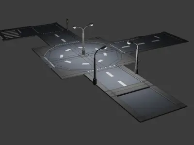Modular Road Pack  Low-poly 3D model
