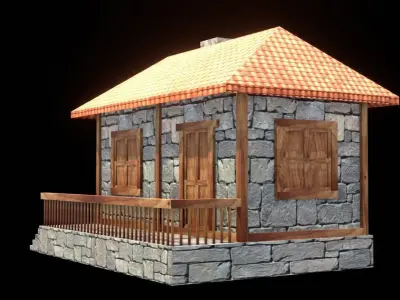 medieval house low poly village town residential game ready 15 Low-poly 3D model