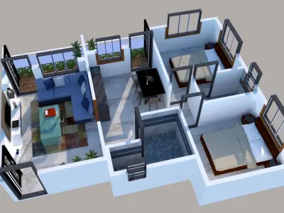 2BHK FLAT 3D model