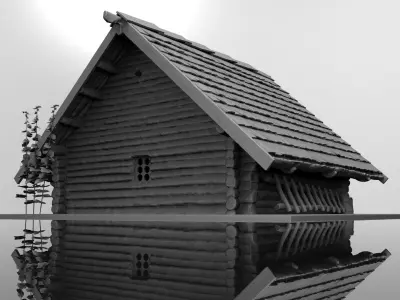 Medieval wooden house scene 3D print model