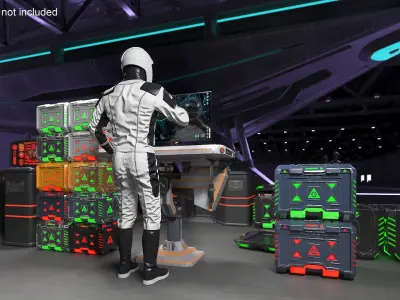  Futuristic Control Station with Astronaut and Sci-Fi Crates 