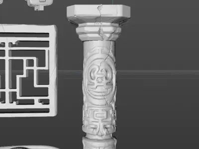 China Ancient Architecture Stone Window Roof Steps fish light 3D model