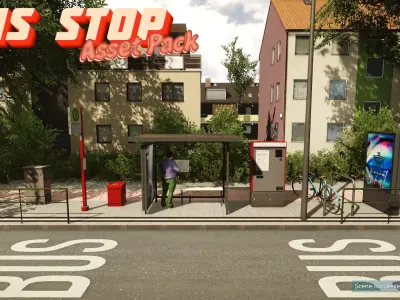 Low-Poly Bus Stop Pack Free low-poly 3D model