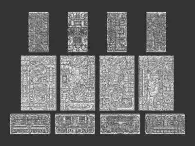 Low poly Gray Mayan Temple Wall 230731 Low-poly 3D model