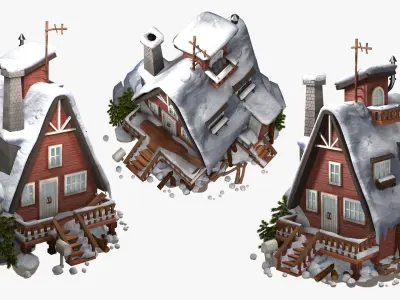 old house in the snow  high-poly textured 3D model