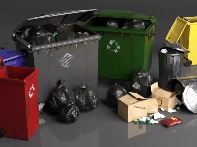 AAA Urban trash dumpsters and bins collection  Low-poly 3D model