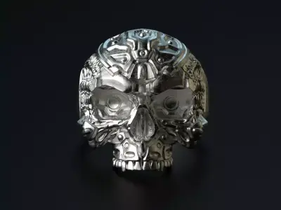 Biomechanical Skull Ring STL 3D print model