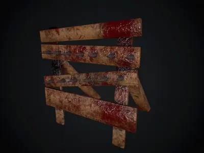 RoadBlock pbr wooden board with blood Low-poly 3D model
