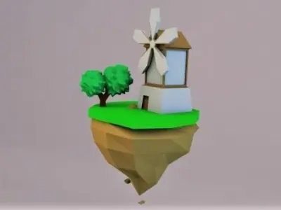 Low poly flying island 3D model