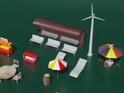 street assets Low-poly 3D model