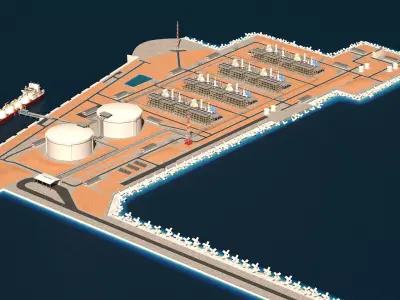 LNG Terminal Island and Ship 3D model