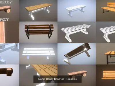 Game Ready Benches wooden bench 3D Model Pack
