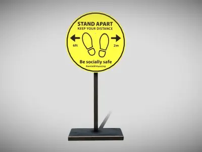 Social Distancing Signage Low-poly 3D model