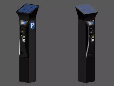 Parking meter with solar panel and display Low-poly 3D model