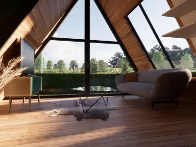 Bungalow living room in tiny house 3D model