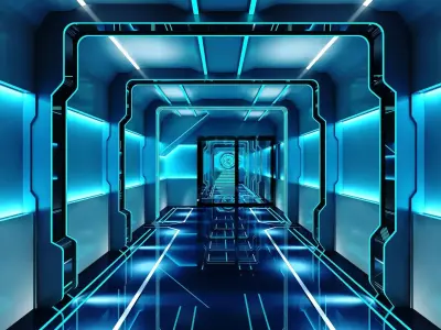 Futuristic Sci-Fi Corridor Tunnel with Neon Light Strips 3D model